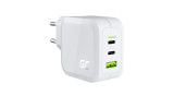 Green Cell GaN PowerGaN GaN Fast Charger 2x USB-C PD + 1x QC 3.0 65W EU (alb)