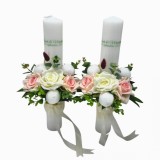 Set lumanari pentru cununie, 40 cm, cu flori din matase si plante naturale uscate -personalizabila cromatic si cu text, Eventissimi&reg;