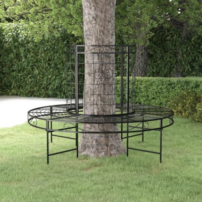 vidaXL Bancă circulară de copac, negru, &amp;Oslash;137 cm, oțel foto