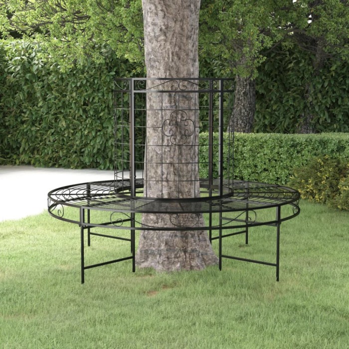 vidaXL Bancă circulară de copac, negru, &Oslash;137 cm, oțel