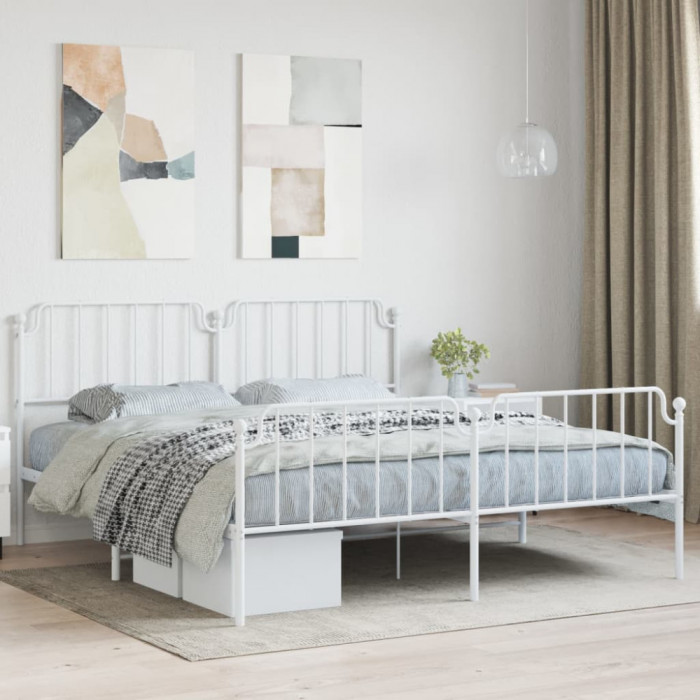 vidaXL Cadru pat metalic cu tăblie de cap/picioare&nbsp;, alb, 180x200 cm