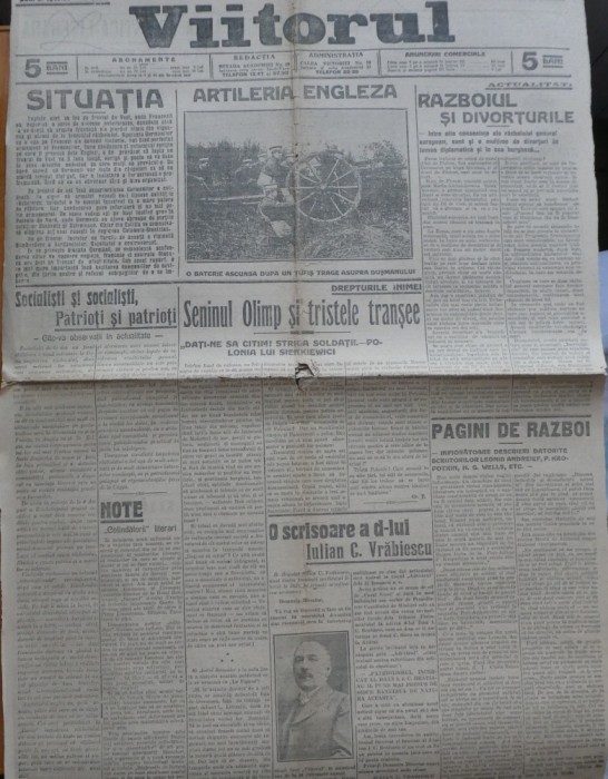 Ziarul Viitorul, 10 si 11 februarie 1915, primul razboi mondial, 2 ziare