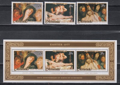 Aitutaki 1977 - 400 de ani de la nașterea lui Peter Paul Rubens, Serie + Colita, MNH foto