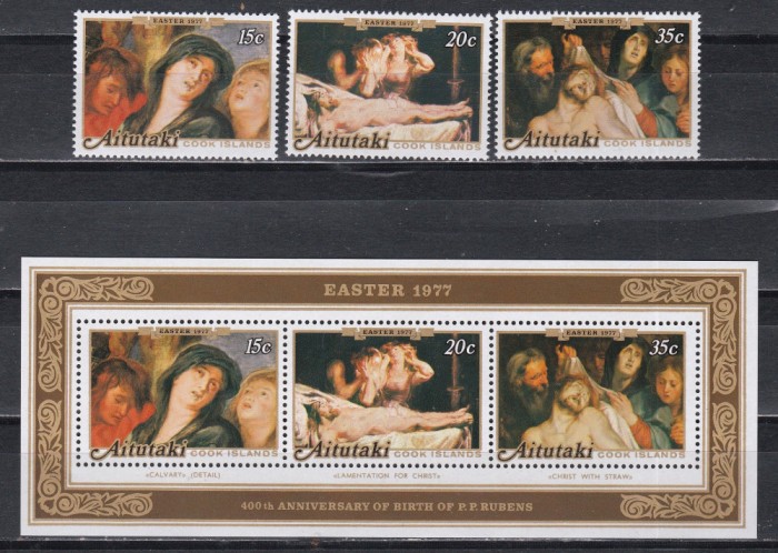 Aitutaki 1977 - 400 de ani de la nașterea lui Peter Paul Rubens, Serie + Colita, MNH