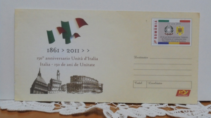 PLIC ANIVERSAR - ITALIA- 150 DE ANI DE UNITATE ( 1861- 2011 ) - TIMBRU SEC