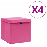 Cumpara ieftin Cutii depozitare cu capac, 4 buc., alb, 28x28x28 cm