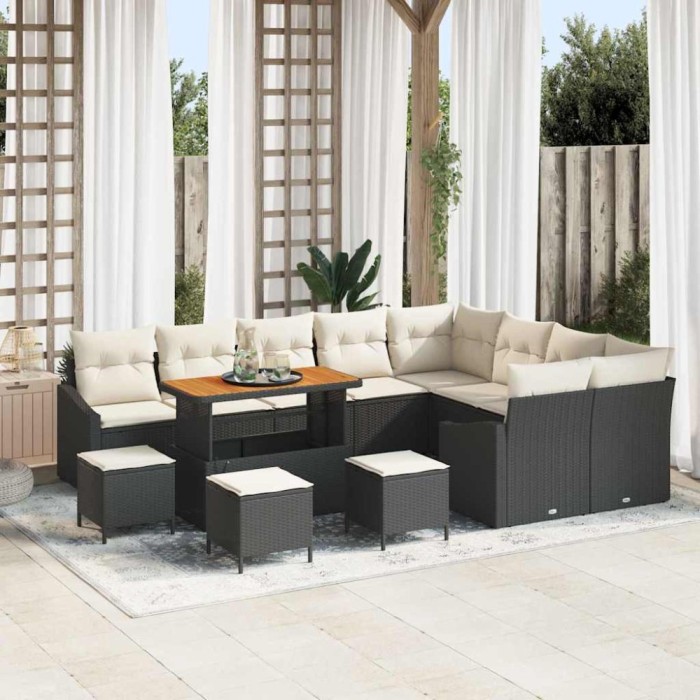 vidaXL Set de canapele pentru grădină 13 pcs Negru Rattan poli