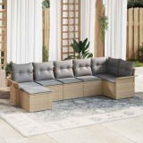 VidaXL Set de canapele pentru grădină cu pernă 7 pcs Bej Rattan poli