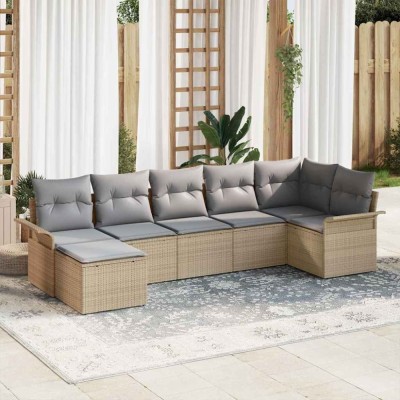 vidaXL Set de canapele pentru grădină cu pernă 7 pcs Bej Rattan poli 3345450 foto