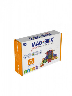 Set magnetic Magbrix Junior 24 piese patrate - compatibil cu caramizi de constructie tip Lego Duplo foto
