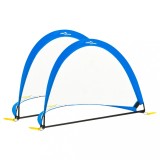 vidaXL Set 2 Mini Porți Fotbal Copii, 119cm, Pliabile, Portabile, Cu Geantă, Albastru/Negru