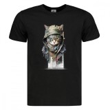 Tricou imprimat negru, motan, bumbac 100%, L, M, S, XL