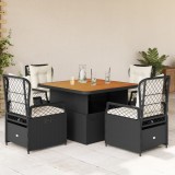 Set mobilier de gradina cu perne, 5 piese, negru, poliratan