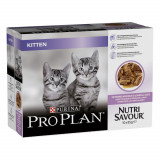 PURINA PRO PLAN KITTEN NUTRISAVOUR, cu Curcan, 10 x 85 g