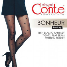 Ciorap cu model inimioare, Conte Fantasy Bonheur - Nero, 5-XL Standard