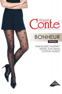 Ciorap cu model inimioare, Conte Fantasy Bonheur - Nero, 5-XL Standard foto