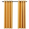 Draperii opace aspect in, cu ocheti, 2 buc., galben, 140x175 cm