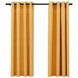 Cumpara ieftin Draperii opace aspect in, cu ocheti, 2 buc., galben, 140x175 cm