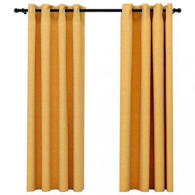 Draperii opace aspect in, cu ocheti, 2 buc., galben, 140x175 cm foto