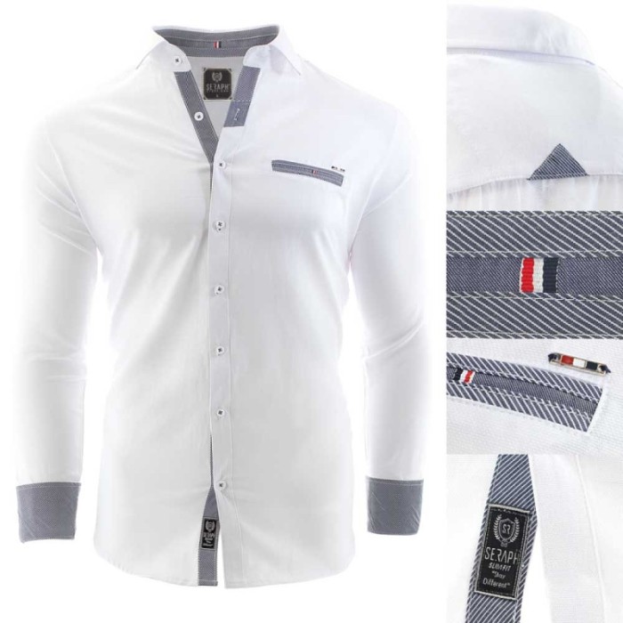 Camasa pentru barbati, alb, Slim fit, casual, cu guler - Pompei Camasa pentru barbati, alb, Slim fit, casual, cu guler - Pompei
