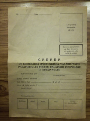 1990, Cerere obținere pașaport, tipizat, imediat după Revoluție foto