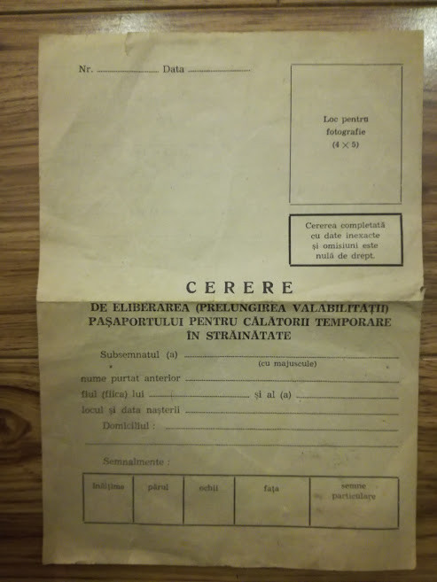 1990, Cerere obținere pașaport, tipizat, imediat după Revoluție
