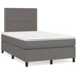 vidaXL Pat cu arcuri, cu saltea &amp; LED, gri, 120x190 cm, piele eco