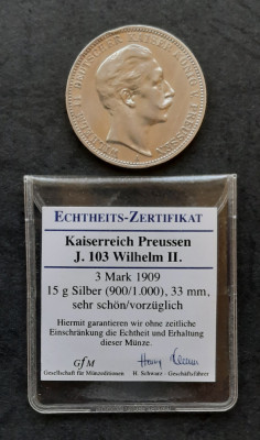 3 Mark &amp;quot;Wilhelm II von Preussen&amp;quot; 1909, Statele germane - G 4453 foto