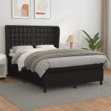 Cumpara ieftin Pat box spring cu saltea, negru, 140x200 cm, piele ecologică