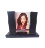 Rama Foto Dubla Piele Ecologica 10x15 cm, Negru, Sticla, Birou, 2 Fotografii 10x15 si 4x6