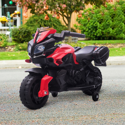 HOMCOM Motocicleta electrica cu faruri si claxon, 3 km/h, pentru copii 18-48 luni, Rosu foto