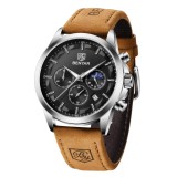 Cumpara ieftin Ceas Barbatesc Benyar Quartz Cronograf Elegant, Curea Piele Maro, Cadran Negru, Argintiu, Calendar, Rezistent Apa