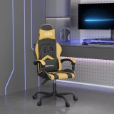 Scaun de gaming pivotant, negru și auriu, piele ecologică