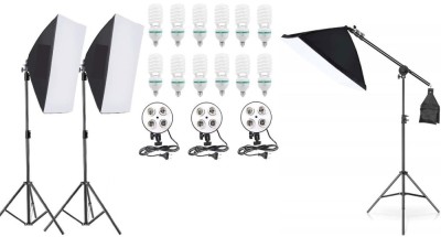 Kit de 3 softboxuri cu macara, soclu de 4 becuri, 3 trepiezi reglabili 200 cm, 12 becuri de 85W foto