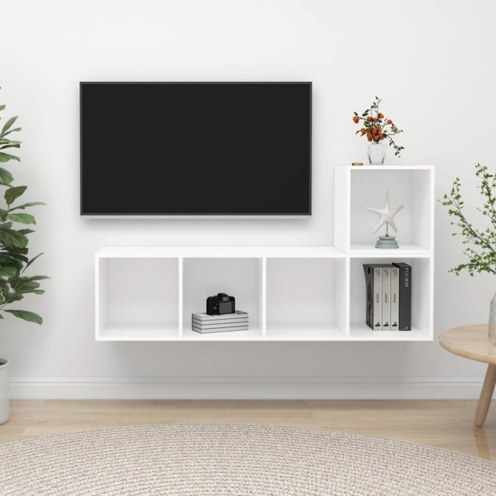 vidaXL Set de dulapuri TV, 2 piese, alb, lemn prelucrat