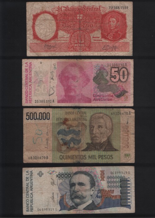 Set Argentina 34 bancnote diferite circulate cateva rare unele uzate