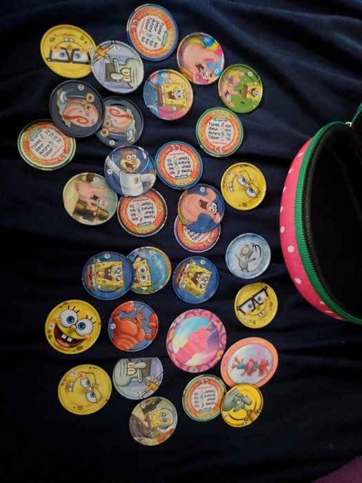 Lot 30 mici + 2 mari jetoane/stickere/discuri/ Spongebob originale,T.GRATUIT