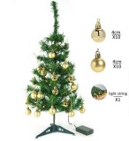 Brad Artificial Impodobit, 60cm, Suport Plastic cu Instalatie Luminoasa 20 Led Alb Cald + 20 Globuri Aurii Incluse, eMazing