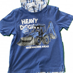 Tricou baiat, culoarea albastru, model tractoras , marimea 122