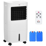 HOMCOM Răcitor Evaporativ 3 &icirc;n 1, Ventilator cu Gheață și Umidificator, 3 Viteze, 9 Moduri, Telecomandă, Roți și Timer, 65W, Alb | Aosom Romania