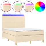 Cumpara ieftin Pat cu arcuri, saltea si LED, crem, 140x200 cm, textil