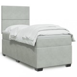 VidaXL Pat box spring cu saltea, gri deschis, 90x190 cm, catifea 3290780