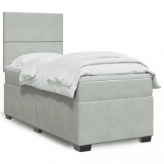 vidaXL Pat box spring cu saltea, gri deschis, 90x190 cm, catifea 3290780