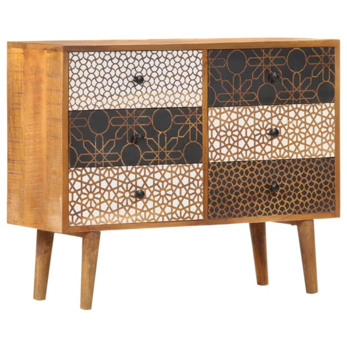 Servantă cu model imprimat, 90x30x70 cm, lemn masiv de mango