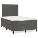 Gossi pat cu arcuri, saltea si led, gri inchis, 120x190 cm, catifea