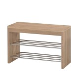 Suport pantofi cu bancuta HM ST7, MDF, metal cromat, capacitate 8 perechi, 2 rafturi, fag