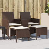 VidaXL Canapea de grădină cu 2 locuri cu masă și scaune maro poliratan