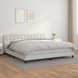 VidaXL Pat box spring cu saltea, alb, 200x200 cm, piele ecologică