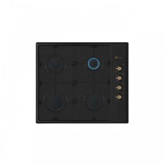 Plita Rustica Gaz, Incorporabila, 4 Arzatoare gaz, Studio Casa Dolce Vita PDV60 Nero, Gratare fonta, Aprindere electrica, Valve de siguranta, Negru
