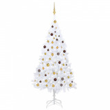 Set brad de Crăciun artificial LED-uri/globuri, alb 210 cm PVC
